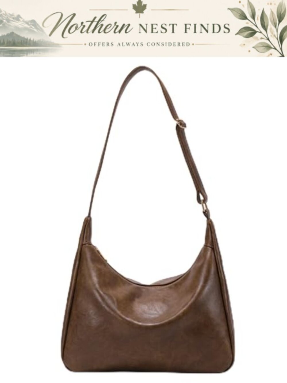 Women's Soft Foldable Vegan Leather Hobo Crossbody Shoulder Handbag